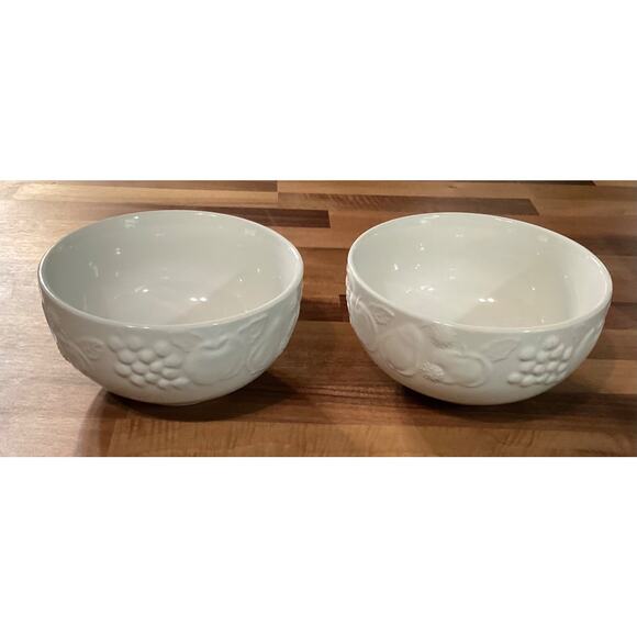 Set Of 2 Vintage Libbey Off White Cream Embossed Fruit Round Bowls - Picture 4 of 9